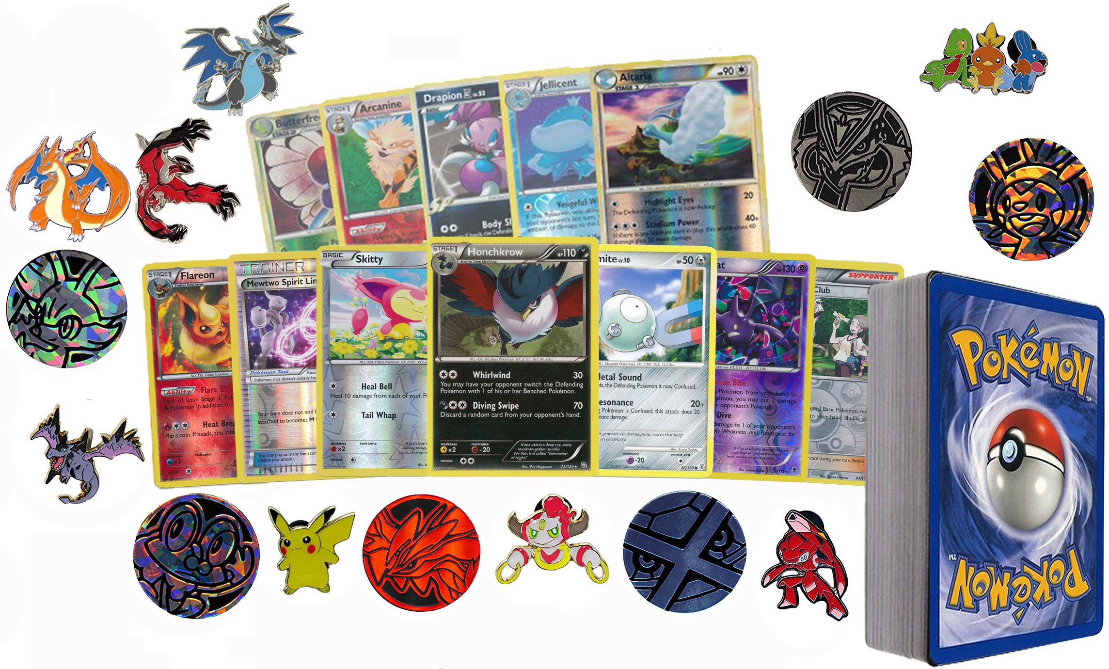 25 Assorted Pokemon Card Pack with Foils, Rares, & Collectible Coin 